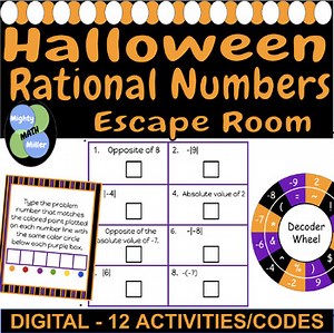 Digital Opposite Numbers & Rational Numbers 6th Grade Halloween Math Escape Room