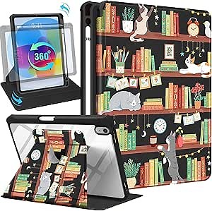 for iPad A16 Case - for iPad 10th Generation Case 10.9 Inch Kids Girls Women Cute Cats Cartoon Teens Girly Pretty Kawaii Unique Rotating Stand Folio Tablet Cover for Apple 10/11 2025