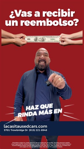 La Casita Used Cars on Instagram: "En La Casita Used Cars es tiempo de File and Drive. Haz tus impuestos con Jackson Hewitt y usa tu reembolso como enganche para llevarte el auto que necesitas. 💸 Nosotros cubrimos el costo de preparar tus impuestos. (ver términos) 🔑 Convierte tu reembolso en tu próximo vehículo hoy. 📍 Visítanos: 5701 Trowbridge Dr, El Paso, TX 79925 🌐 www.lacasitausedcars.com #LaCasitaUsedCars #FileAndDrive #AñoNuevoCarroNuevo #ReembolsoDeImpuestos #JacksonHewitt #Enganche #