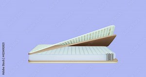 3d render animation of stylized mattress layering front view, bending the upper outer layer, cutting the inner composition of the mattress spring block, inserting a layer of polyurethane foam Stock Video