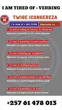 Part 12 : Kwiga icongereza [ English grammar ] [ I AM TIRED OF + VERBING ]