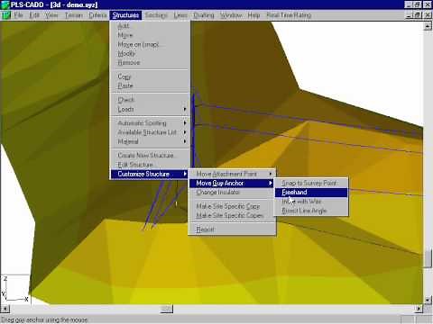 Moving structure attachments and guy anchors in PLS-CADD