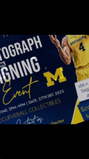 SAVE THE DATE, MICHIGAN FAM! 💙💛 Big news for all my Wolverine supporters! An Autograph Signing Event is happening on December 27th, 2025 from 3PM–4PM at Curveball Collectibles in Saginaw, MI! 🔥🏀 If you’re tapping in from THIS post, make sure you contact Taylor Cox @themichigancollector or call 989-948-4800 and use CODE: GG to sign up! 💬 Let’s show up, show love, and keep that Michigan energy strong. Thank you all again for the nonstop support! GO BLUE! 💛💙🏈🏀 #Wolverines #michiganproud #m