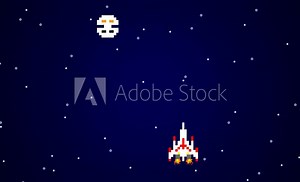 Spaceship, 8 bit, old games, shooting, pixels, 2d, space, aliens Stock Video