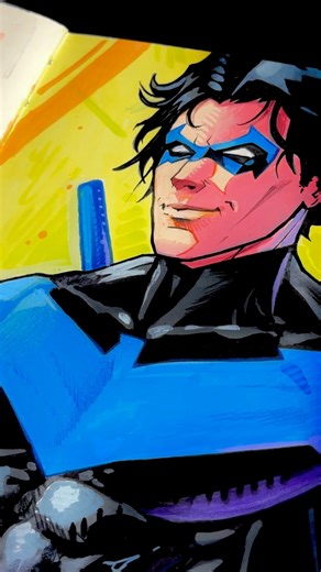 Nikky 🤡 on Instagram: "Quick Nightwing sketch with @arrtxart acrylic markers ✨ #sketchbook #drawing #nightwing #sketchbookart #dccomics #arrtxmarkers #arrtx"