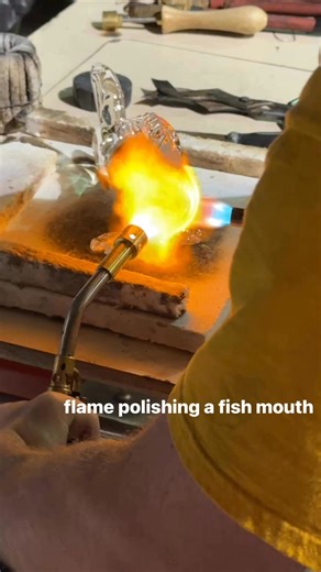 flame polishing a fish mouth, a phrase not frequently uttered | Marrowbone Glassworks