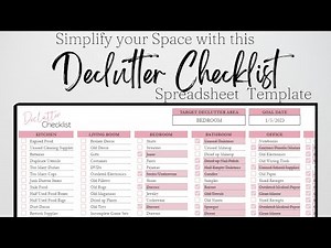 Declutter Checklist Room by Room Excel Spreadsheet, Declutter Challenge Google Sheets Printable