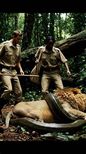 “Incredible Wildlife Rescue: Brave Rangers Save Lion from Giant Python 🐍🦁”