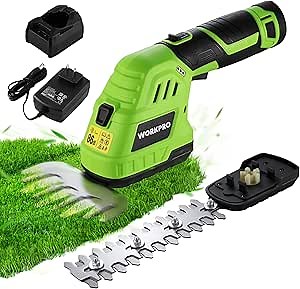 WORKPRO 12V Cordless Grass Shear & Shrubbery Trimmer - 2 in 1 Handheld Hedge Trimmer, Electric Grass Cutter with 2.0Ah Rechargeable Lithium-Ion Battery & 1 Hour Fast Charger