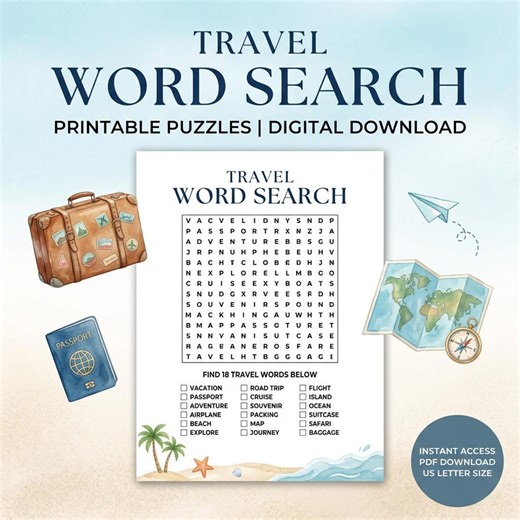 Travel Word Search Printable Puzzles, Road Trip Activity Book (digital Download) - Etsy