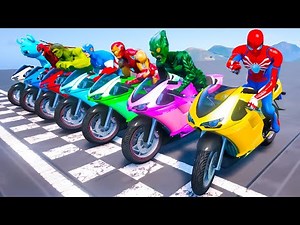 SPIDERMAN Takes on SUPERHEROES in EPIC Water Motorcycles Parkour Challenge on Beach Ramp