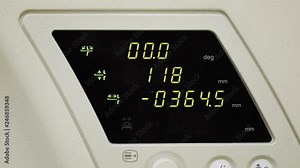 Close up PET or CT scanner in work. Display with numbers and values. Close Up machine read out and buttons Stock Video