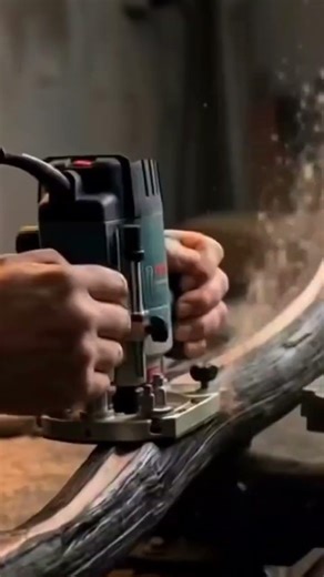 The process of making a craft from a tree trunk with neat results