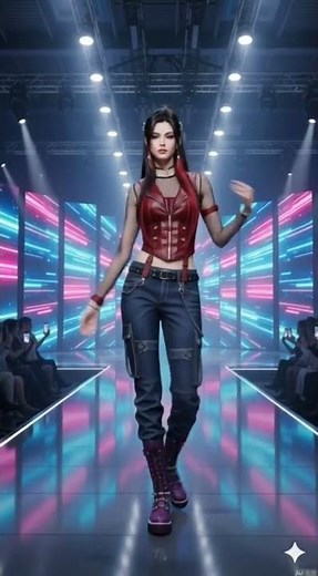 Punk Warrior Style: Mesh Top + Red Leather Corset + Cargo Jeans + Spike Boots – Bold & Powerful
