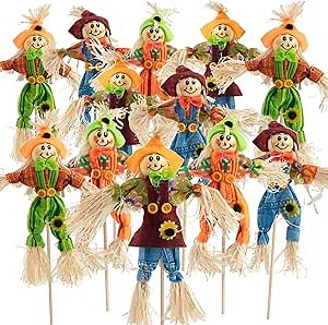 ZAUGONTW 12 PCS Halloween Scarecrow Decoration Outdoor, Fall Harvest Scarecrow Decor, Standing Scarecrows Decorations for Garden, Home, School, Yard, Porch, Thanksgiving Décor