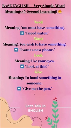 BASE ENGLISH — Very Simple Word Meanings 5 Second Learning #english #englishshorts #englishlearning