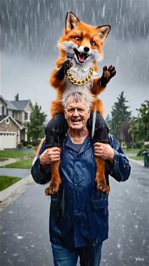 😍 A Fox Riding a Man & Singing 🎶 | You Won’t Believe This! #rain #animals #fox #funny