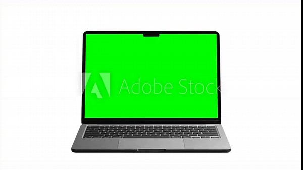 Laptop green screen zoom in, left side, right side effects. 3D render. 4K video