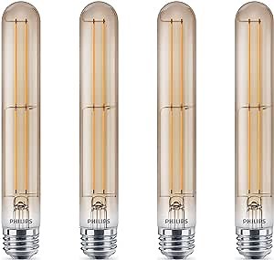 Philips 537605 LED Dimmable T10 Vintage Bulb, 300 lm., 2000-Kelvin, 4.5 (40W), E26 Medium Screw Base, Amber Light, Title 20 Compliant, White (Pack of 4)