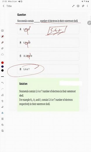 3 the number of electrons in the outermost shell of the atom of a non metal can be