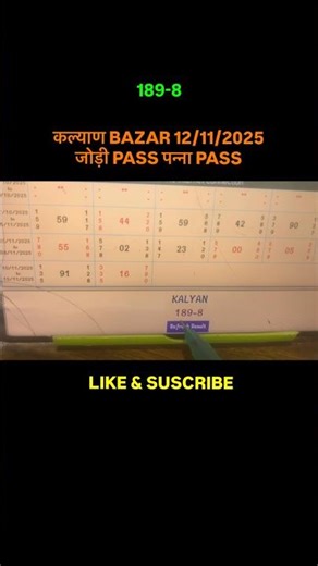 कल्याण BAZAR 12/11/2025 जोड़ी पन्ना PASS