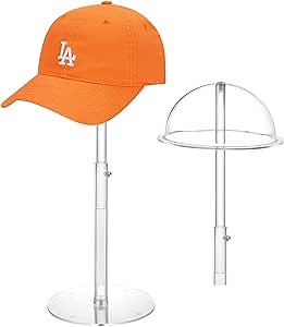 Hat Display Stands, 8" to 16" Adjustable Height Acrylic Cowboy Hat Holder Stand, Clear Durable Domed Baseball Cap Holder Hat Rack with Brim, Wig Holder Display Stands for Vendors Salons Closet