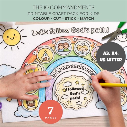 10 Commandments Craft Pack for Kids, Colour Cut Stick & Match Activity, Christian Learning Printable - Etsy