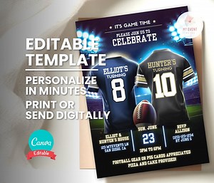 Football Joint Birthday Invitation: Editable Jersey, Double Party (digital Download) - Etsy