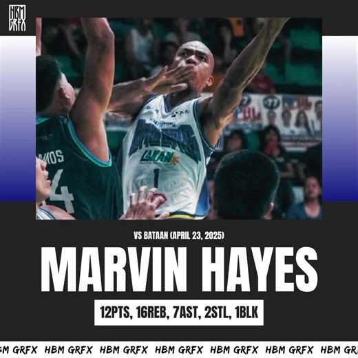 Marvin Bernas Hayes against BATAAN 🔸12 PTS 🔸16 REB 🔸7 AST 🔸2 STL 🔸1 BLK #MPBL #HBMGrfx