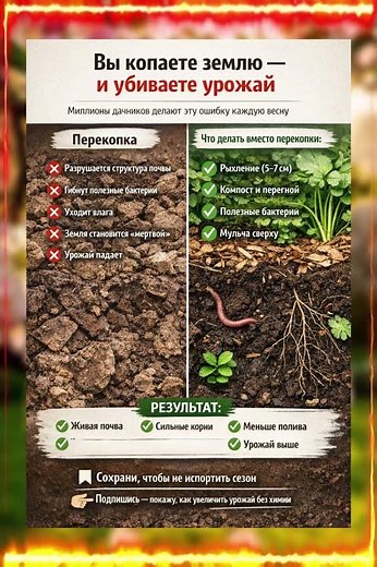 Никогда не перекапывайте землю весной! #сад #дача #советы #огоро #как повысить урожай#уход за почвой