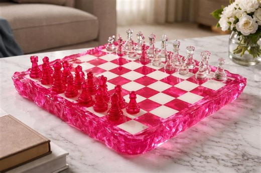 Handmade Rose Quartz Resin Chess Set: Elegant Crystal Epoxy Art Game - Etsy