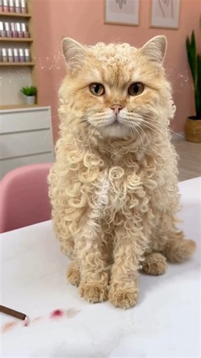 Curly Cat's Beauty Tutorial Ends in Chaos 💄✨#funnycat #beautytutorial #curlycat