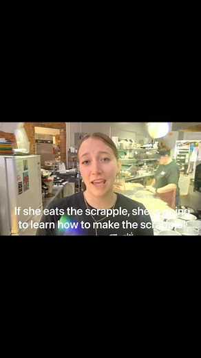 10K views · 94 reactions | If she eats the crispy scrapple, I’m asking her to learn to make the crispy scrapple! Auntie Karen’s way | Mamie's Cafe and Bakery | Facebook