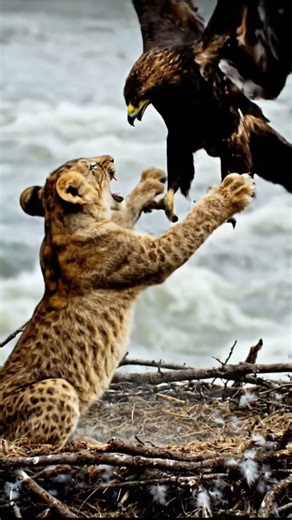 Feathers Fly as Lion Cub Battles an Angry Eagle 🦅
