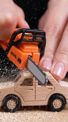 This Tiny STIHL Chainsaw Cuts a Rolls-Royce Model wood car #shorts