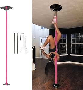 Portable Pink Silicone Dance Pole for Home, 2.3-3 M Spinning Stripper Pole Dancing Pole with Extension Rod, 360° Rotating and Static Training Bar