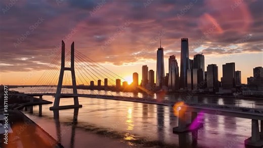 Stunning Rio de Janeiro Sunset Skyline Bridge Timelapse Aerial View Cityscape Brazil Travel Tourism Vacation Stock Footage Video