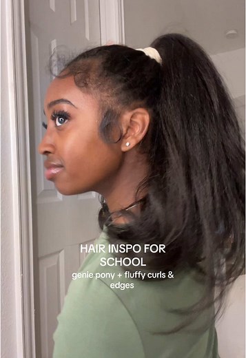 Cute Genie Ponytail with Fluffy Curls and Edges