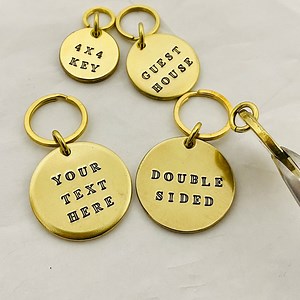 Thick Double Sided Brass Key Tag Labels - Any Custom Text - Super Quality - Mark Your Keys & Belongings - Gold Colored Keychain Fobs - Etsy