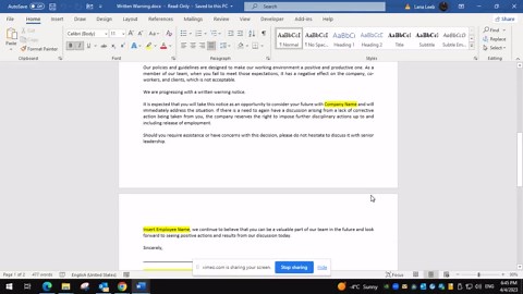 Written Warning Template | Employee Performance HR Form (editable) - Etsy