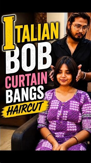 Italian Bob + Curtain Bangs Haircut ✂️ Amazing Hair Transformation 😍