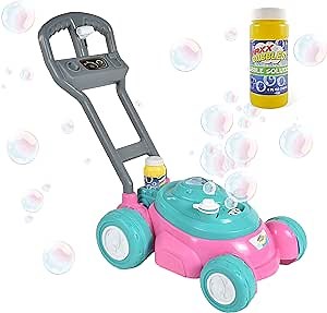 Sunny Days Entertainment Maxx Bubbles Deluxe Bubble Lawn Mower Toy – Includes 4oz Bubble Solution | Outdoor Bubble Machine for Kids | Easy to Use, No Batteries Required | Amazon Exclusive, Pink