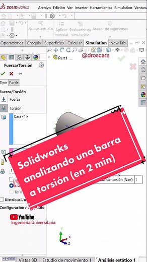 Solidworks analizando una barra circular sometida a torsión #solidworks #torsion #mecanica #ingenieria #diseño #trucos #aprendeentiktok #aprendecontiktok #estudiantes #ingeniero #simulacion #analisis