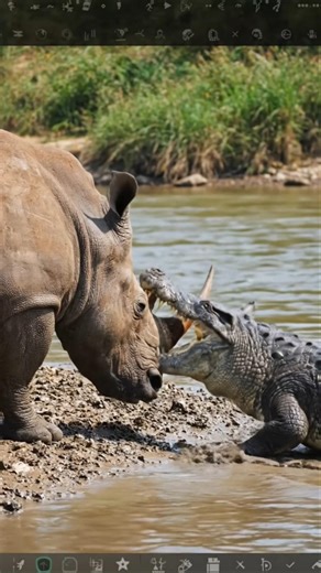Rhino vs Crocodile 😡🔥 #wildlife #crocodile