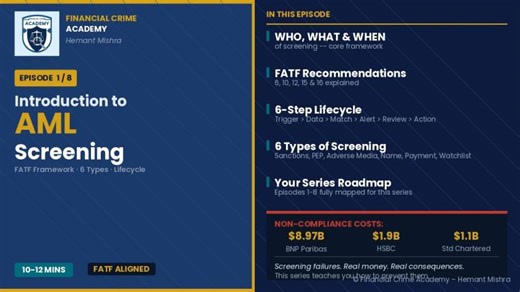 AML Screening Explained — Introduction, FATF Framework 6-Step Lifecycle | Ep 1 of 8 | Hemant Mishra