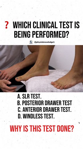 PHYSIO KNOWLEDGE1 | ✅ Correct Answer: D — Windlass Sign 🦶🔥 The Windlass Sign is an important clinical test used to diagnose Plantar Fasciitis. 👉 When the... | Instagram