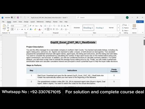 Exp25 Excel Chapter 07 ML1 | Real Estate | Pearson MyITLab Grader Step-by-Step Solution