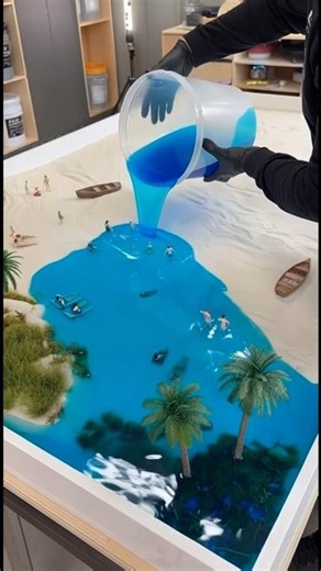 Ocean Epoxy Wood Table 😱#woodworking #ocean #epoxy #table #shorts