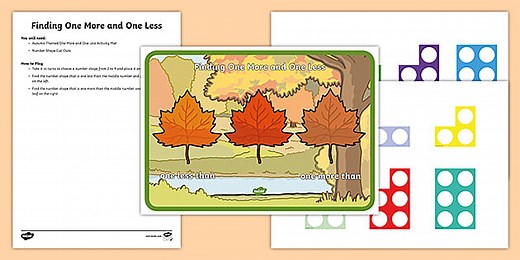 EYFS Autumn-Themed Finding One More and One Less Number Shape Activity