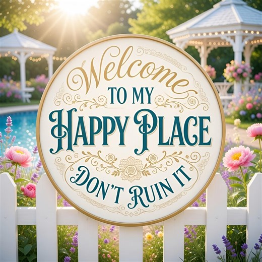 Funny Welcome Sign, My Happy Place Quote Sign, Outdoor Porch Decor - Etsy